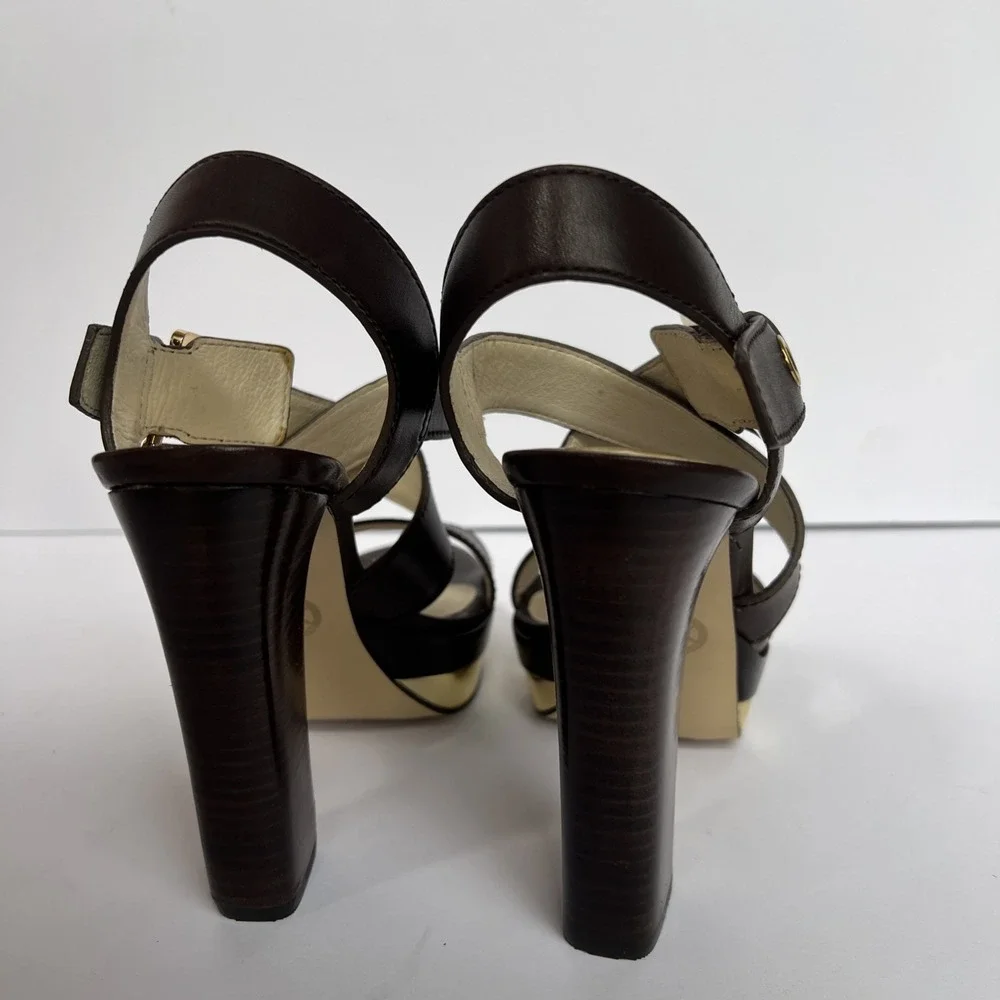 Michael Kors Women Brown Sz 5M Solid Leather High Platform Heels NEW w/box